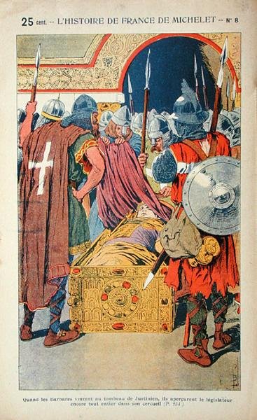 The Discovery of the Mummified Body of the Emperor Justinian During the Taking of Constantinople by the Crusaders in 1204, Illustration from 