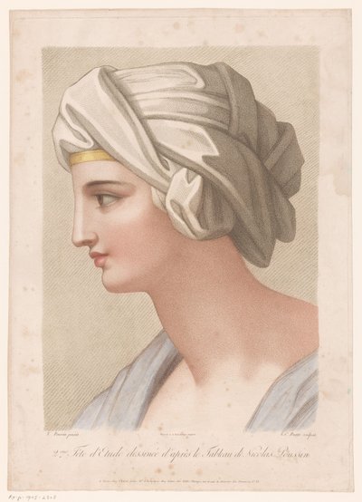 Bust of a Woman with Cloth Wrapped Around Her Head (2nd Study Festival drawn after the Painting by Nicolas Poussin) by Louis Charles Ruotte