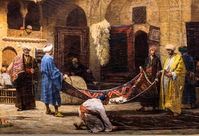 The Carpet Bazaar in the Khan Khalil in Cairo by Louis Claude Mouchot