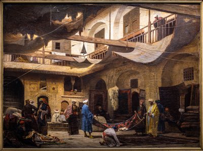 The Carpet Bazaar in the Khan Khalil in Cairo by Louis Claude Mouchot