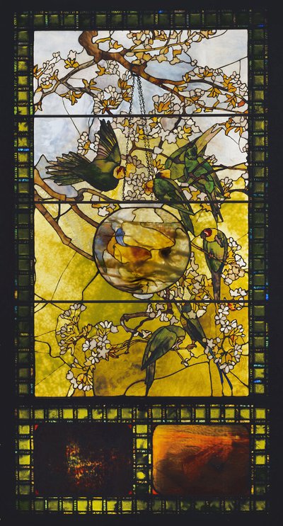 Parakeets and Gold Fish Bowl by Louis Comfort Tiffany