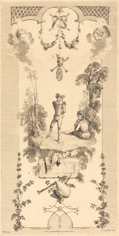 Shepherd Dancing to the Sound of a Flute by Louis Crépy after Antoine Watteau