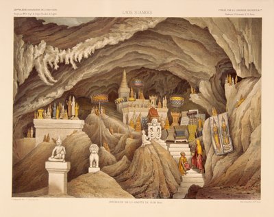Interior of a Cave Temple in Laos, print made by F. Sorrieu, illustration from 