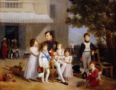 The Emperor Napoleon I on the terrace of the Château Saint-Cloud surrounded by his children by Louis Ducis