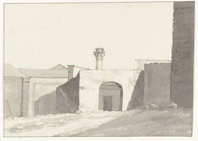 Ancient Column and Buildings in the Port of Brindisi (Voyage en Italie, en Sicile et à Malte - 1778) by Louis Ducros