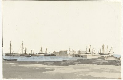 Port of Barletta with ships by Louis Ducros