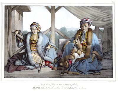Ismael, Bey and Mehemet Pasha, Son of Veli, Pasha of Thessaly and Grandson of Ali Tebelen (1741-1822), Vizir of Janina, in Journey to Athenes and Constantinople, or Collection of Greek and Ottoman Portraits, Views and Costumes, Painted on Places of Nature by Louis Dupré
