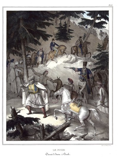 Le Pinde, Traversee de Janina a Tricala. in Journey to Athenes and Constantinople, or Collection of Greek and Ottoman Portraits, Views and Costumes, Painted on Places After Nature, Lithographs and Colories by Louis Dupre (1825) by Louis Dupré