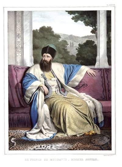 The Prince of Moldova, Michael Soutzo (1729-1830). in Journey to Athenes and Constantinople, or collection of Greek and Ottoman portraits, views and costumes, painted on places by nature, lithographs and colories by Louis Dupre (1789-1837), pupil of David by Louis Dupré