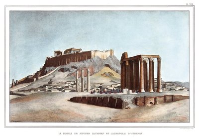 The Temple of Olympian Jupiter and the Acropolis of Athenes. in Journey to Athenes and Constantinople, or Collection of Greek and Ottoman Portraits, Views and Costumes, Painted on Places of Nature, Lithographs and Colories by Louis Dupre (1825) by Louis Dupré
