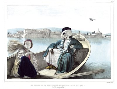 The palace and fortress of Janina, seen from the lake. A Turkish and a young Greek. in 