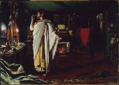 Mounet-Sully making up in his dressing room before a performance of 