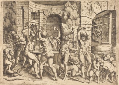 The Forge of Vulcan by Louis Elle I after Francesco Primaticcio