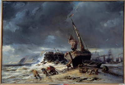 Low Tide, Departure for Fishing. Painting by Louis Eugene Isabey (1803-1886) 19th century. Le Havre, Musee des Beaux Arts by Louis Eugene Gabriel Isabey