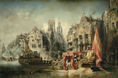 The arrival of Ferdinand Alvare de Tolede, Duke of Alba and governor of the Netherlands under the reigning of Charles V arrived in Rotterdam in 1567 by Louis Eugene Gabriel Isabey