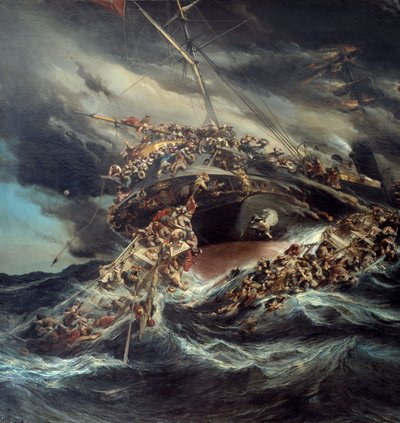 The Fire of the Steamer the Austria (detail) by Louis Eugene Gabriel Isabey