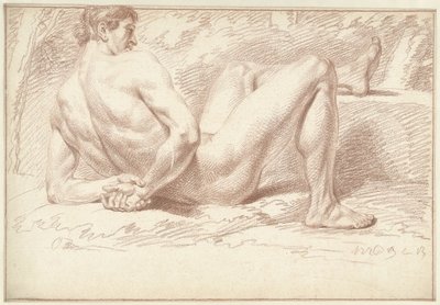 Male Nude, Lying Down, Arms on Back by Louis Fabritius Dubourg