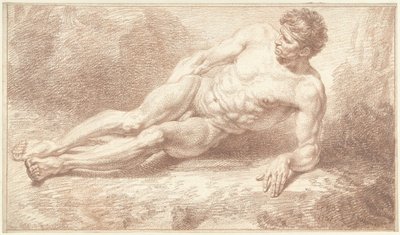 Male Nude, Lying on Side, Leaning on Left Arm by Louis Fabritius Dubourg