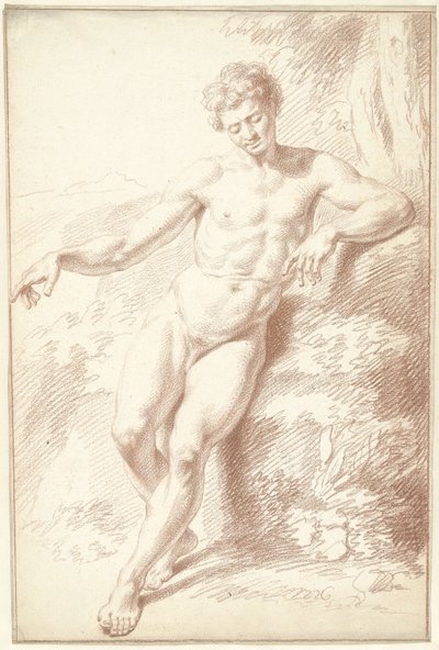 Male Nude, Standing, Leaning on Left Arm by Louis Fabritius Dubourg