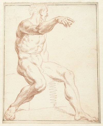 Study of a Seated Male Nude, Pointing with the Right Arm by Louis Fabritius Dubourg