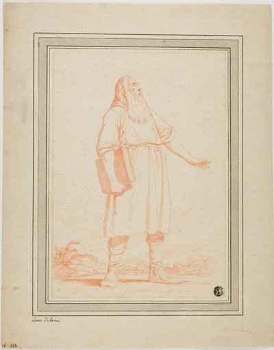Standing Bearded Man Holding Book by Louis Felix de la Rue