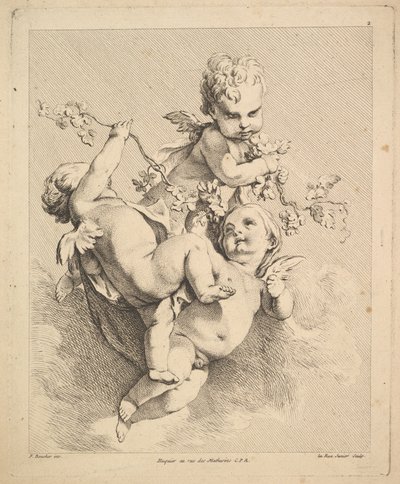 Three Cupids Playing with Vine Branches by Louis Felix de la Rue