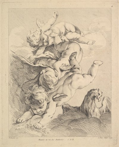 Three Cupids Turning a Somersault, an Eagle on the Right by Louis Felix de la Rue