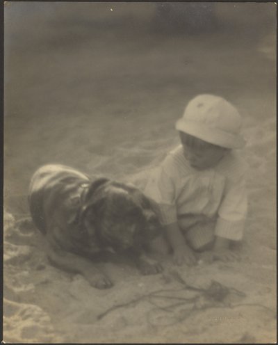Boy Sitting with Dog by Louis Fleckenstein