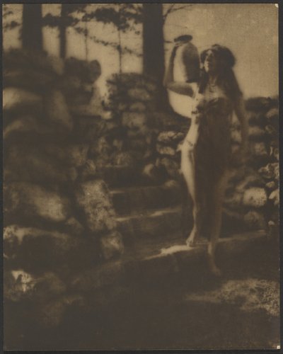 Female Dancer with Jug on Stone Steps by Louis Fleckenstein