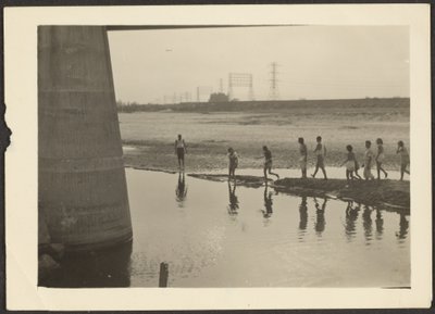 Figures in Industrial Water Scene by Louis Fleckenstein