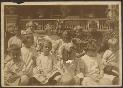 Group of Children in Front of Porch by Louis Fleckenstein
