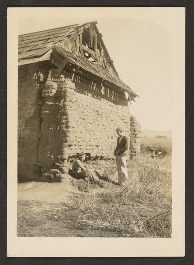 Two Men Near Crumbling Cottage by Louis Fleckenstein