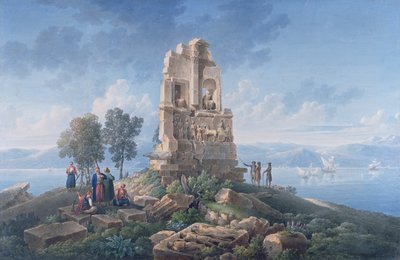 Tomb of Philopappos in Athens, with Travelers, 1821 by Louis Francois Cassas
