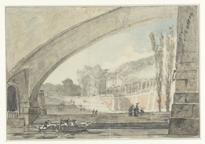 View Under a Bridge to Terraces and a Staircase by Louis Gabriel Moreau