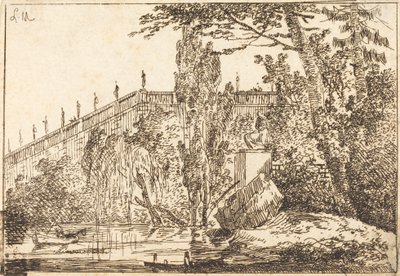 Park with Terrace and a Balustrade with Statues by Louis Gabriel Moreau the Elder