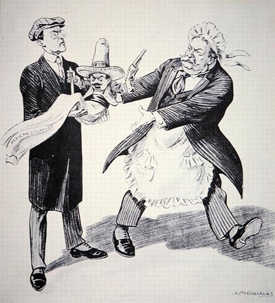 American Cartoon Showing U.S. President Tuft Handing the Problematical 