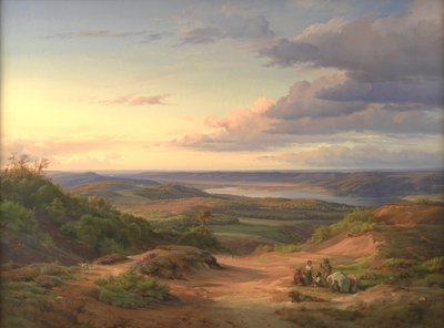 A Landscape near Himmelbjerget, Jutland. In the Foreground a Gypsy Family by Louis Gurlitt