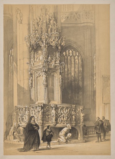 Sketches in Belgium and Germany, First Series, Sacrament House in the Church of St. Laurent, Nuremberg by Louis Haghe
