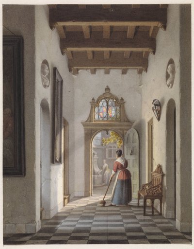 Maid Sweeping the Hallway of a House by Louis Henri de Fontenay