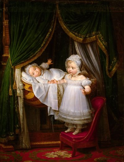 Henri of Artois, Count of Chambord, duc de Bordeaux in his cradle with his sister Louise Marie Thérèse by Louise Marie Jeanne Hersent