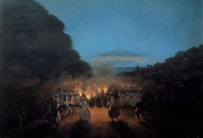 The Bamboula Once Dances Bamboo (or Sticks) in the West Indies Black Slave Dance Scene in the Light of Torches by Louis Honore Gamain