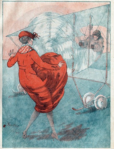 The favorable wind: helice prying. Illustration by Louis Icart for the magazine “Le Fantasio” of May 1916. by Louis Icart