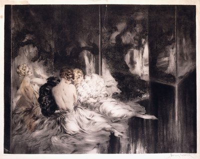Three Women Relaxing by a Screen by Louis Icart