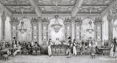 Cafe de la Banque de France Built by Architect Dusillon and Located Place de Victoire - Engraving of Schaal - 1839 by Louis Jacques Nicolas Schaal