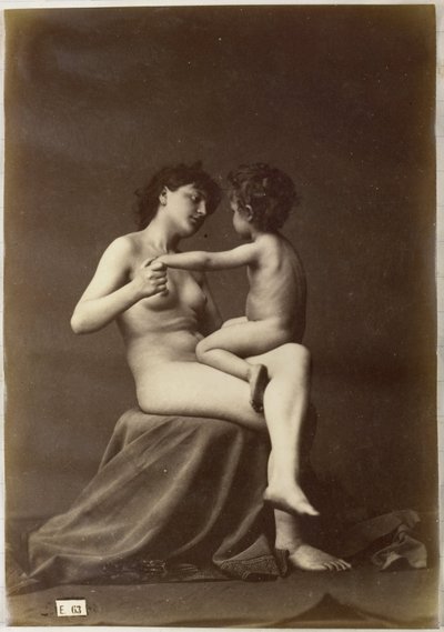Study of a Female Nude, Sitting with a Naked Child on Lap by Louis Jean Baptiste Igout (attributed to)