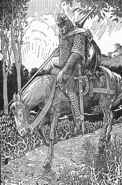 Mordred wounded after the battle of Camlann against his father King Arthur Illustration by Louis Rhead (1858-1926) from “King Arthur and his knights” 1923 Private collection by Louis John Rhead