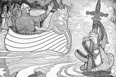 Lady of the Lake giving King Arthur the Sword Excalibur, Illustration by Louis Rhead by Louis John Rhead
