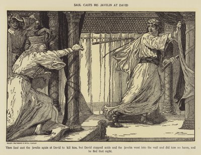 Saul casts his javelin at David by Louis John Rhead