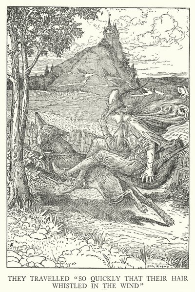 The travelled so quickly that their hair whistled in the wind by Louis John Rhead