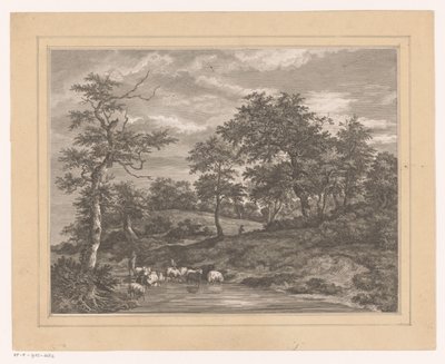 Forest Landscape with Shepherd by a Pond by Louis Joseph Masquelier